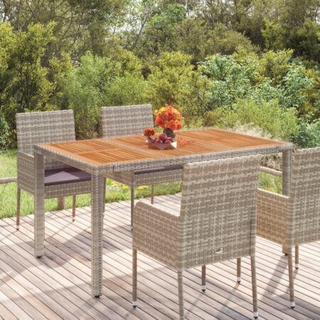 Havebord med træplade 150 × 90 × 75 cm i grå polyrattan