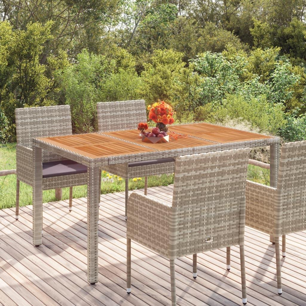 Havebord med træplade 150 × 90 × 75 cm i grå polyrattan Havebord med træplade 150 × 90 × 75 cm i grå polyrattan