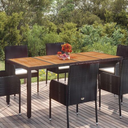 Havebord med træplade 190 × 90 × 75 cm - polyrattan, sort