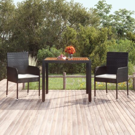 Havebord med træplade 90 × 90 × 75 cm - polyrattan, sort