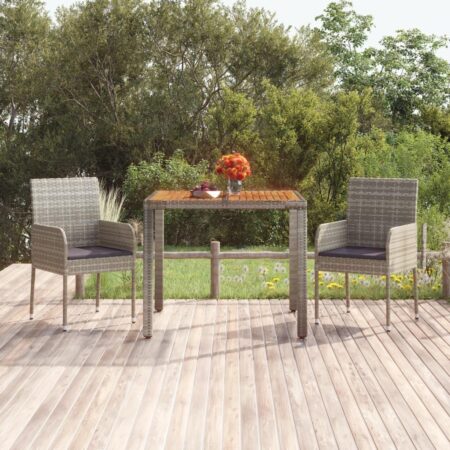 Havebord med træplade 90×90×75 cm i grå polyrattan