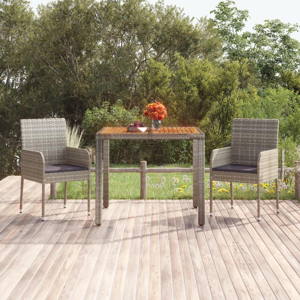 Havebord med træplade 90×90×75 cm i grå polyrattan Havebord med træplade 90×90×75 cm i grå polyrattan