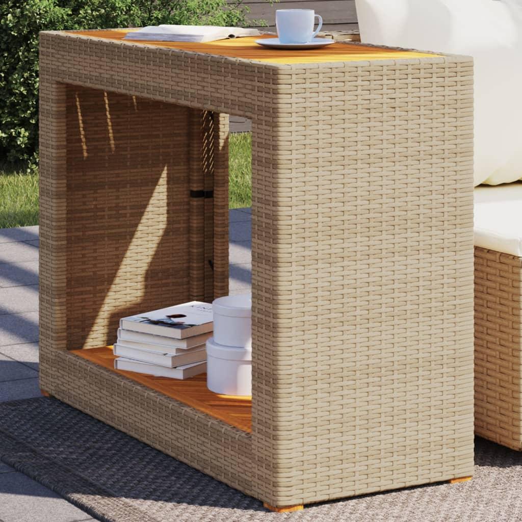 Havebord med trætop 100×40×75 cm i polyrattan - beige/brun Havebord med trætop 100×40×75 cm i polyrattan - beige/brun