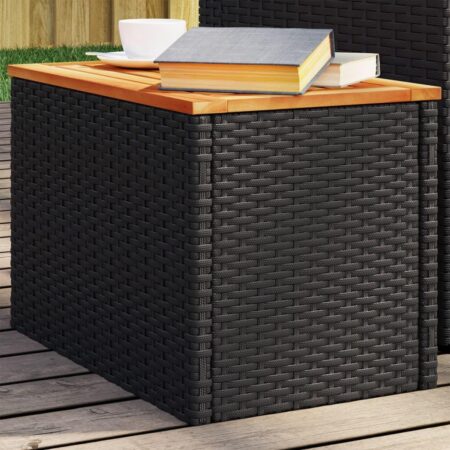 Haveborde sæt á 2 - 55×34×37 cm i sort polyrattan med bordplade i massivt akacietræ