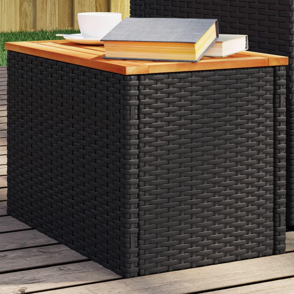 Haveborde sæt á 2 - 55×34×37 cm i sort polyrattan med bordplade i massivt akacietræ Haveborde sæt á 2 - 55×34×37 cm i sort polyrattan med bordplade i massivt akacietræ