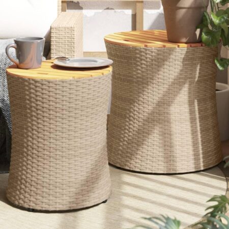 Haveborde sæt á 2 med træplade i polyrattan - beige