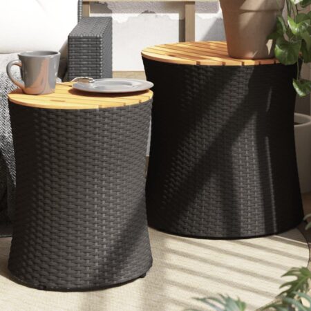 Haveborde sæt á 2 med træplade i polyrattan - sort/brun