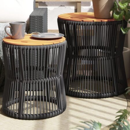 Haveborde sæt á 2 med træplade - polyrattan, sort/brun