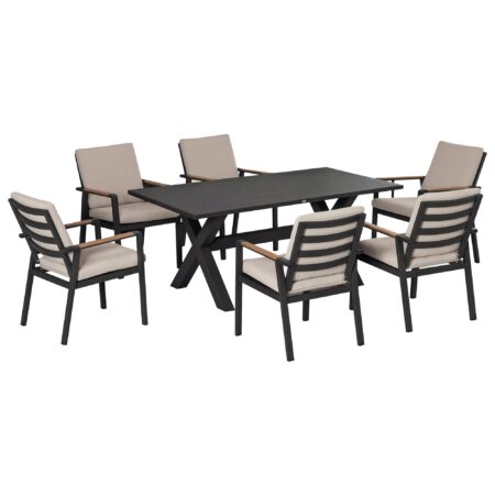 Havemøbelsæt til 6 personer, 6 stole, 1 bord, vejrbestandig, 175 cm x 92 cm x 73 cm, sort + grå