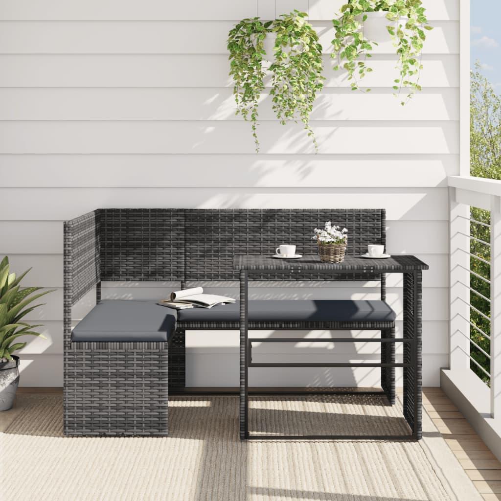 Havesofa med bord og hynder - L-formet polyrattan, grå Havesofa med bord og hynder - L-formet polyrattan, grå
