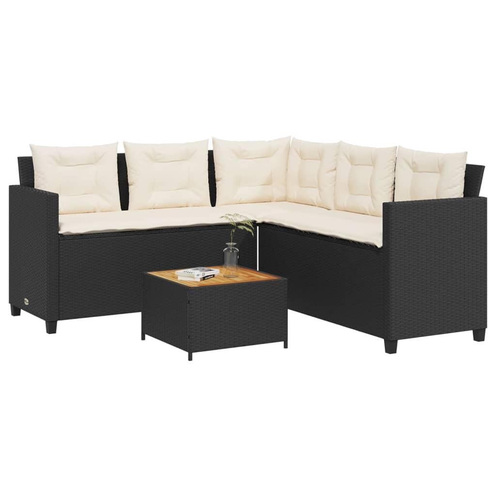 Havesofa med bord og hynder - L-formet polyrattan, sort Havesofa med bord og hynder - L-formet polyrattan, sort
