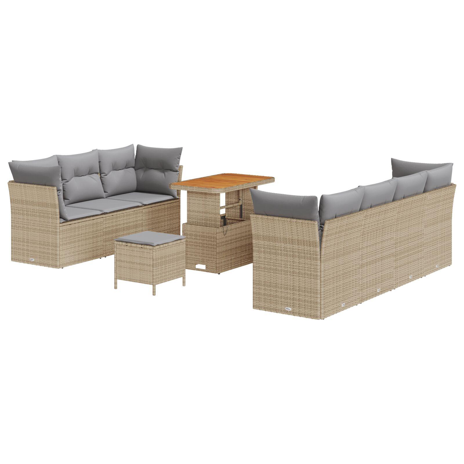 Havesofa sæt 10 stk i beige polyrattan - modulært loungemøbel med justerbart bord Havesofa sæt 10 stk i beige polyrattan - modulært loungemøbel med justerbart bord