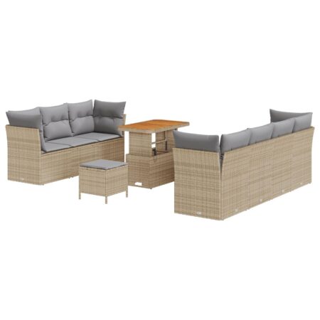 Havesofa sæt 10 stk i beige polyrattan - modulært loungemøbel med justerbart bord
