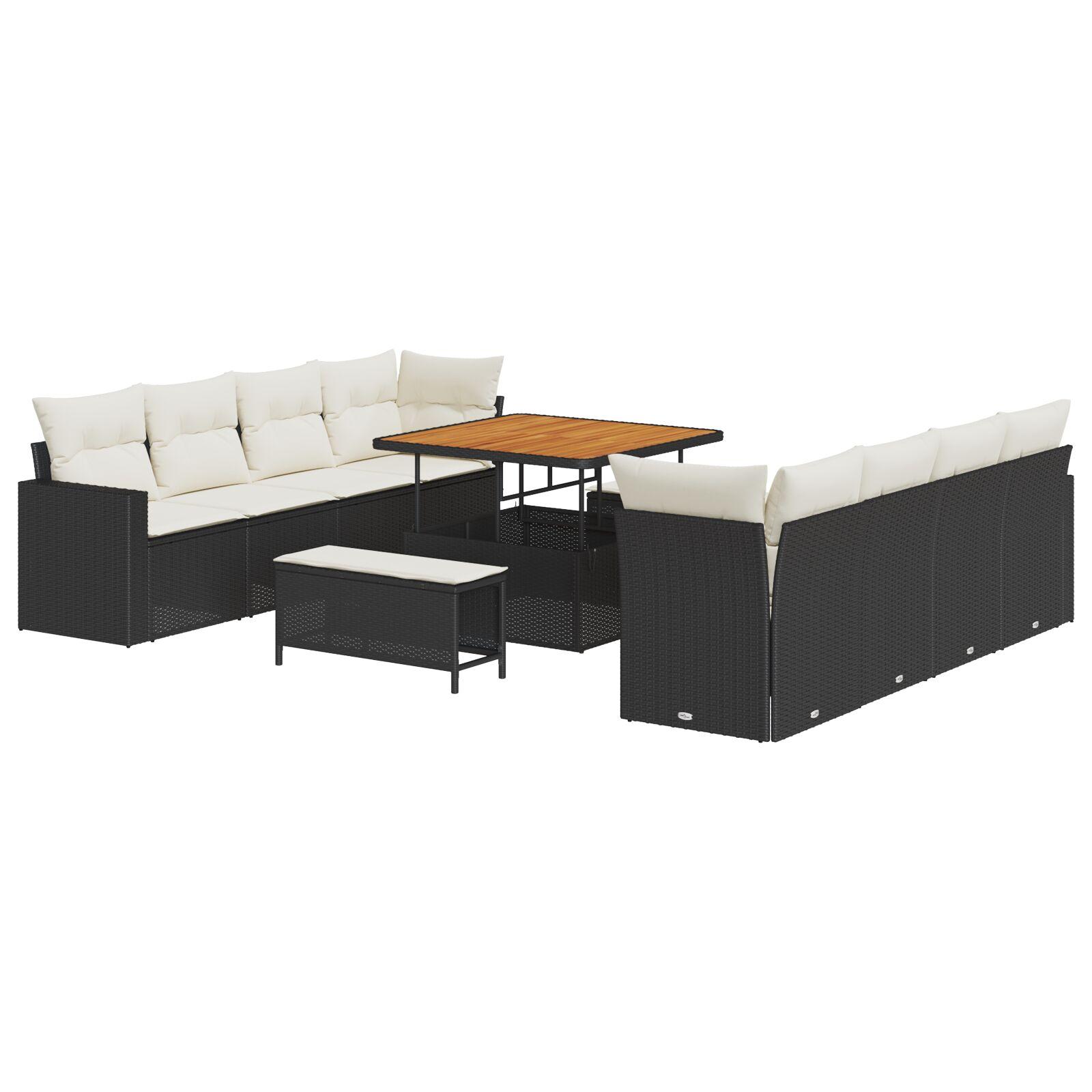 Havesofa sæt 11 dele i sort polyrattan med bord og skamler Havesofa sæt 11 dele i sort polyrattan med bord og skamler