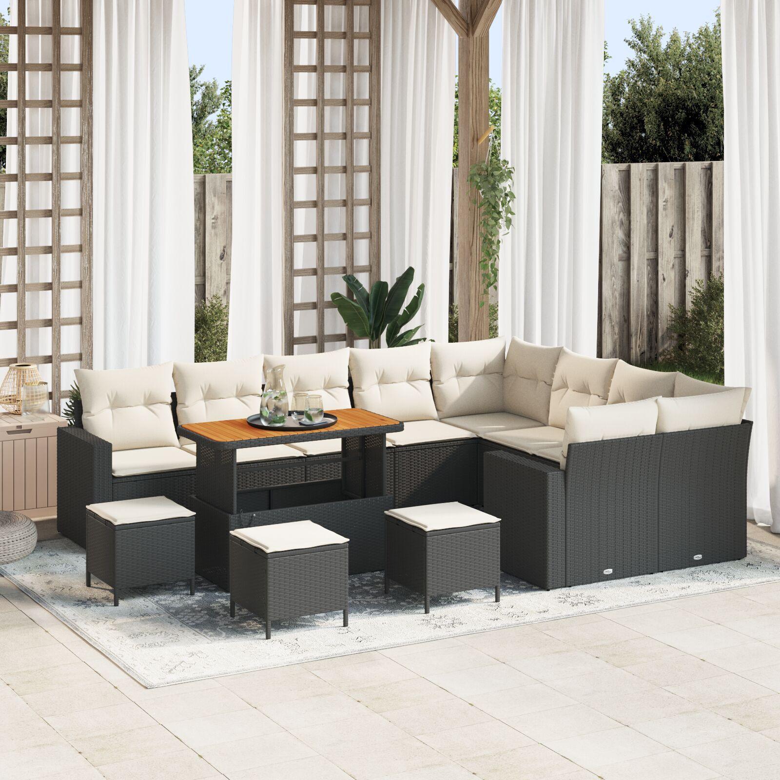 Havesofa sæt 13 dele i sort polyrattan - modulær lounge med justerbart bord Havesofa sæt 13 dele i sort polyrattan - modulær lounge med justerbart bord