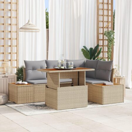 Havesofa sæt 5 dele i polyrattan med bord og opbevaring - beige og grå