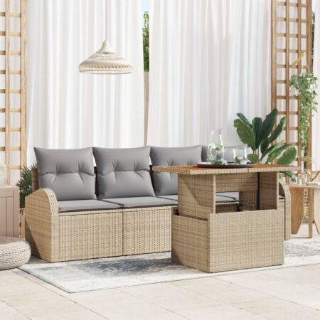 Havesofa sæt 5 stk - beige/lysegrå lounge med bord og opbevaring