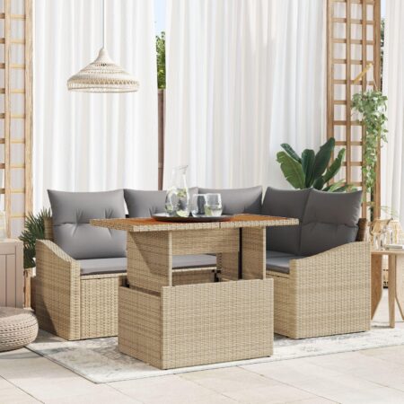 Havesofa sæt 5 stk. i polyrattan med bord - beige og grå