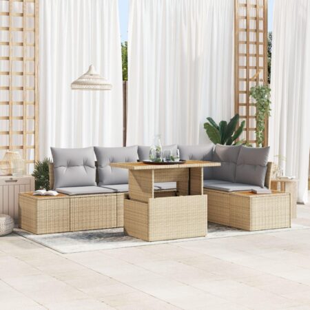 Havesofa sæt 6 stk. i polyrattan med bord og opbevaring - beige og grå