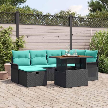 Havesofa sæt 7 dele i sort polyrattan med bord