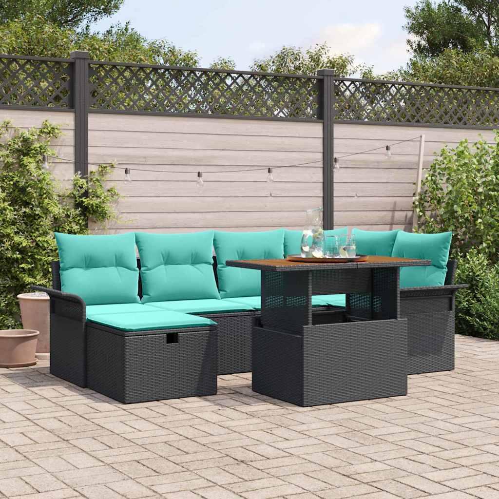Havesofa sæt 7 dele i sort polyrattan med bord Havesofa sæt 7 dele i sort polyrattan med bord