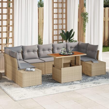 Havesofa sæt 8 stk. i polyrattan med bord og opbevaring - beige og grå