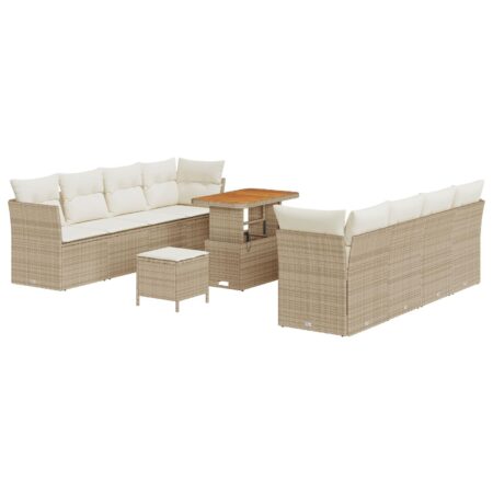 Havesofa sæt i beige polyrattan - 11 dele med justerbart bord