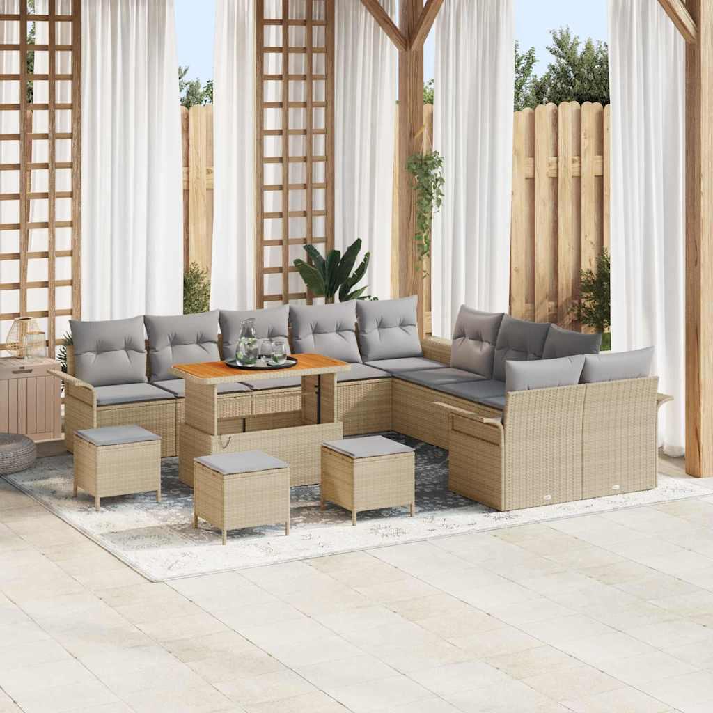 Havesofa sæt i beige polyrattan - 14 dele med højdejusterbart bord Havesofa sæt i beige polyrattan - 14 dele med højdejusterbart bord