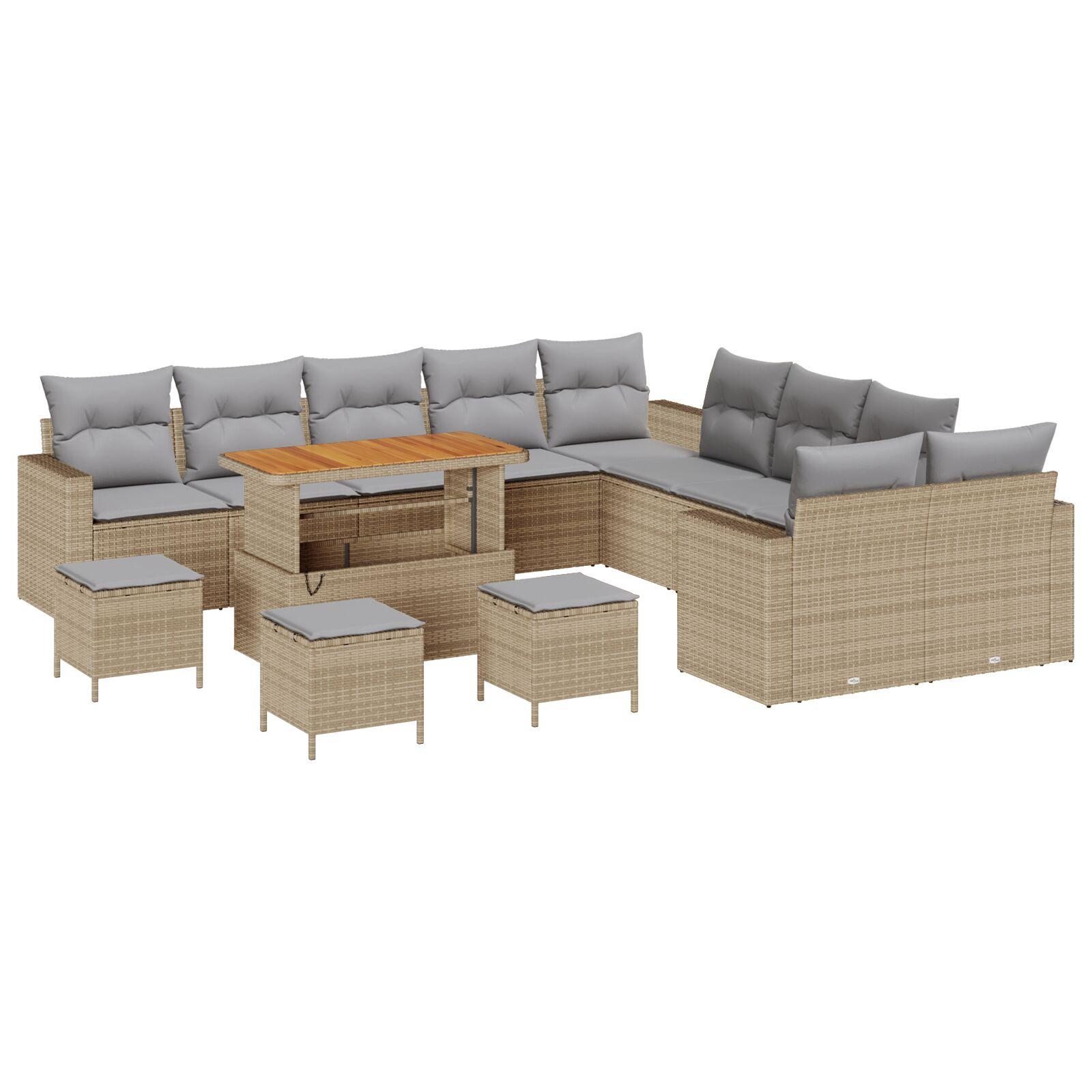Havesofa sæt i beige polyrattan - 14 dele, modulopbygget med justerbart bord Havesofa sæt i beige polyrattan - 14 dele, modulopbygget med justerbart bord