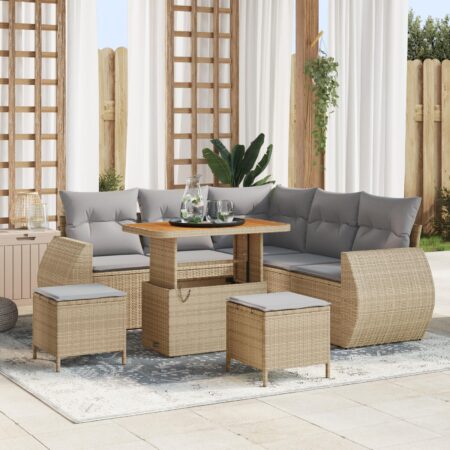 Havesofa-sæt i beige polyrattan - 8 dele med justerbart bord