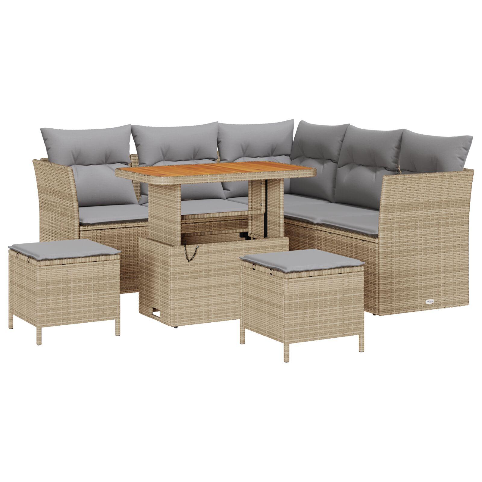Havesofa sæt i beige polyrattan - 8 dele, modulært med justerbart bord Havesofa sæt i beige polyrattan - 8 dele, modulært med justerbart bord