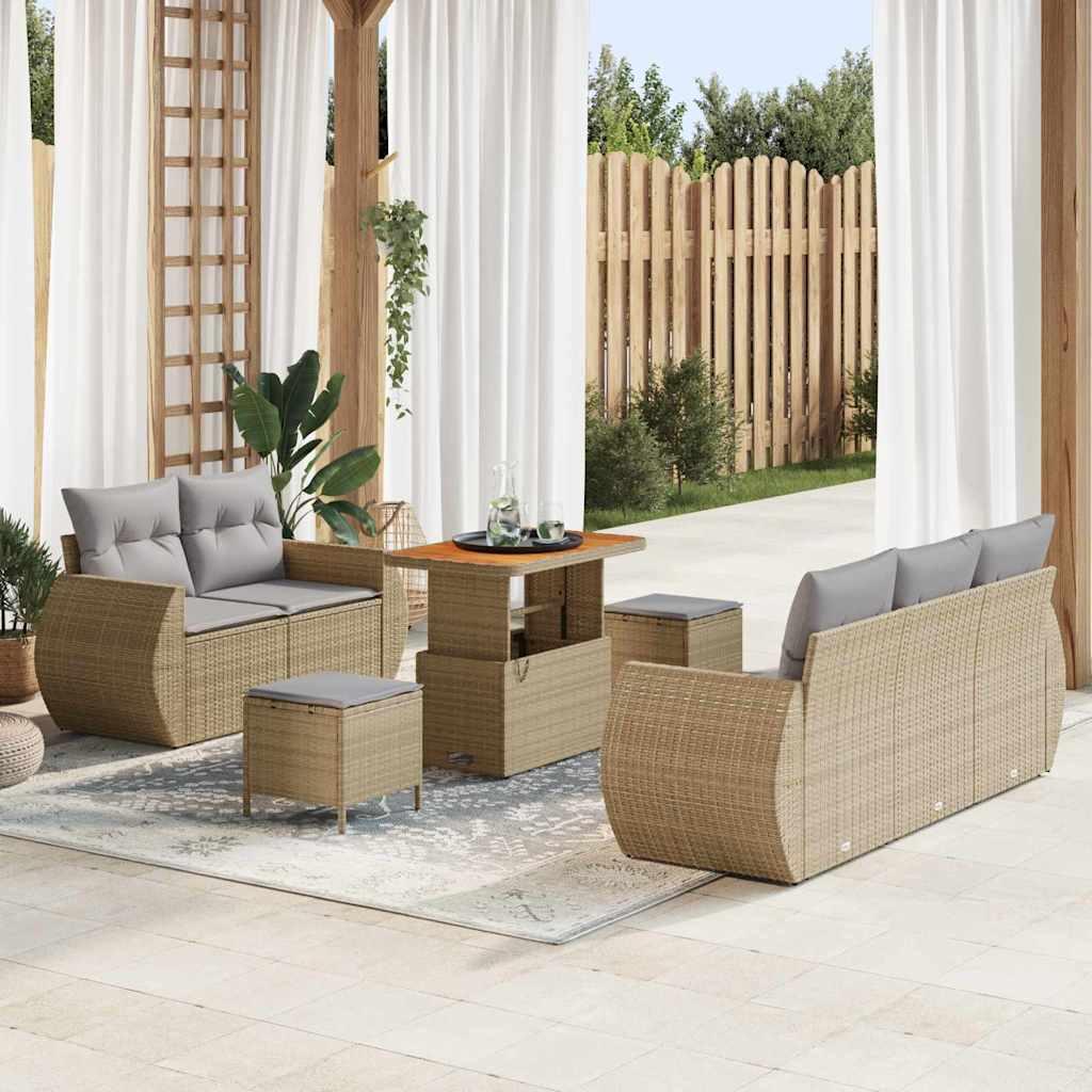 Havesofa sæt i beige polyrattan - 8 dele, modulopbygget med justerbart bord Havesofa sæt i beige polyrattan - 8 dele, modulopbygget med justerbart bord
