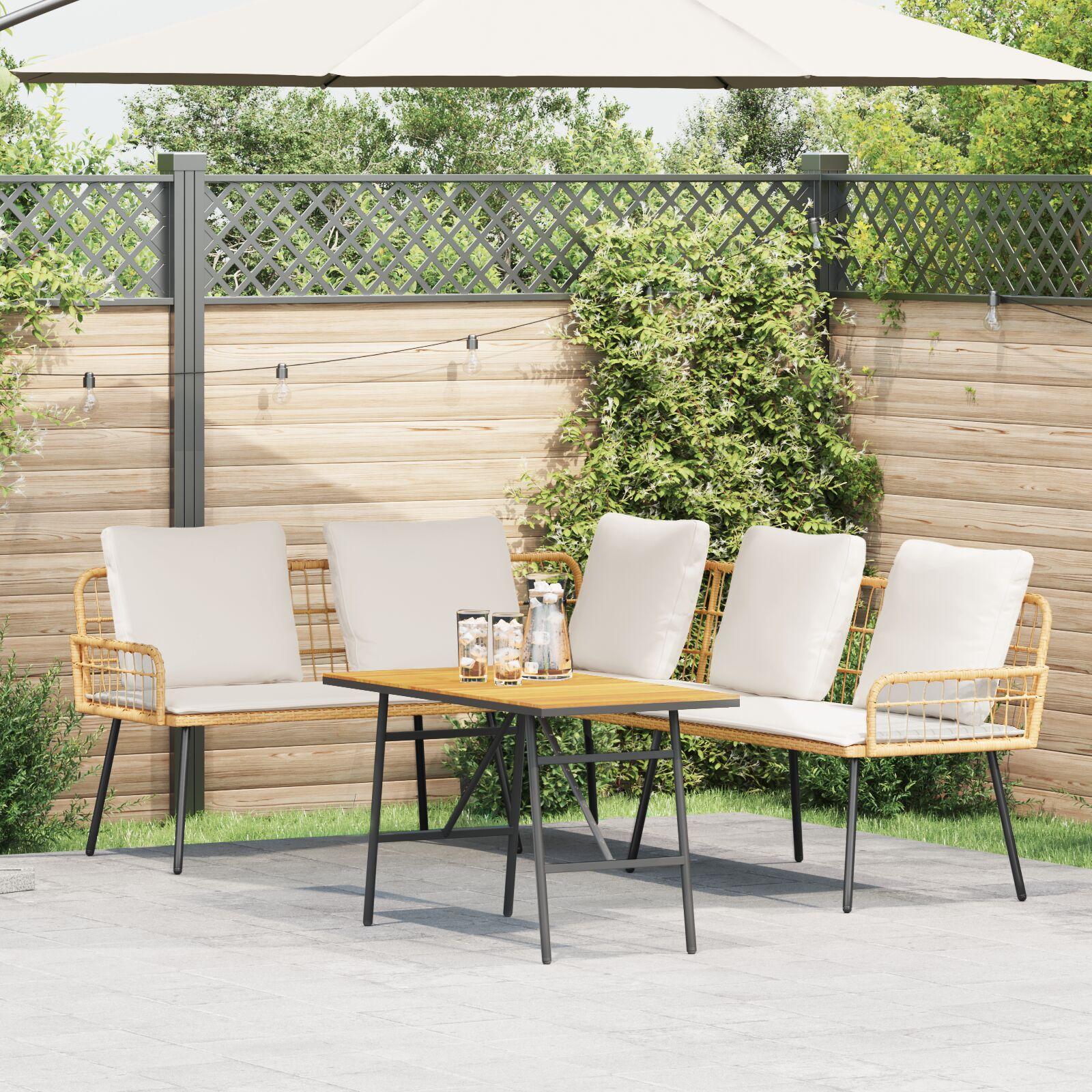 Havesofa sæt i beige polyrattan - hjørnesofa til 4 personer med bord Havesofa sæt i beige polyrattan - hjørnesofa til 4 personer med bord