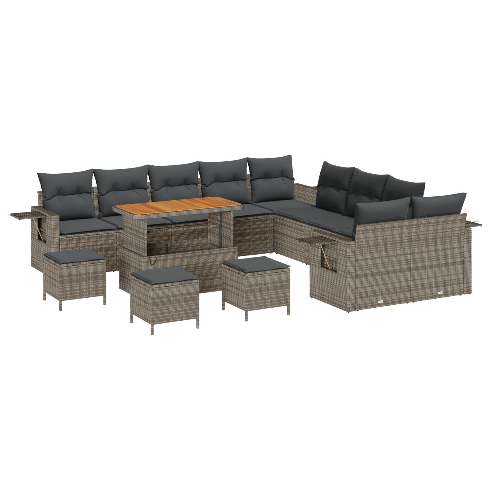 Havesofa sæt i grå polyrattan - 14 dele, modulopbygget med justerbart bord Havesofa sæt i grå polyrattan - 14 dele, modulopbygget med justerbart bord