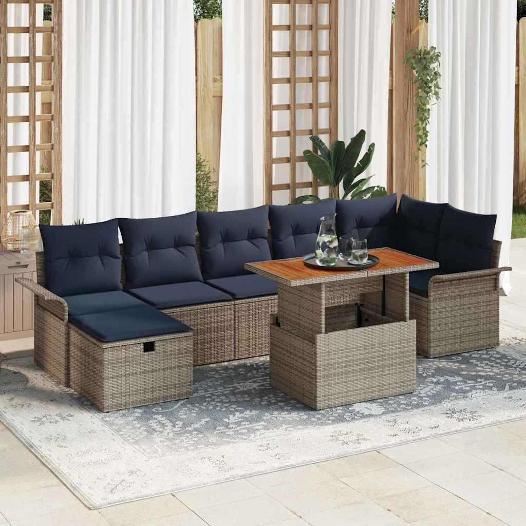 Havesofa sæt i grå polyrattan - 8 dele med højdejusterbart bord Havesofa sæt i grå polyrattan - 8 dele med højdejusterbart bord