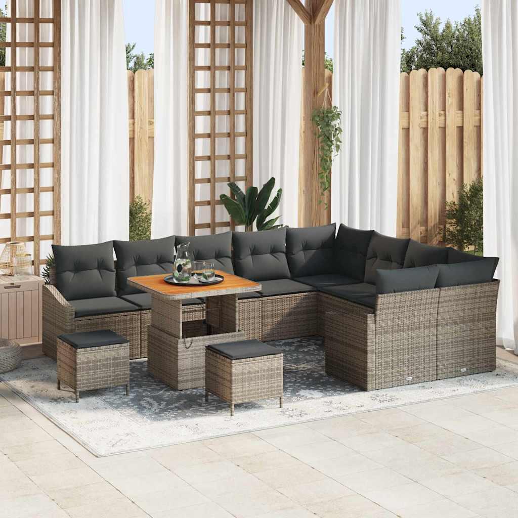 Havesofa sæt i grå polyrattan med puder - 12 dele, modulært med højdejusterbart bord Havesofa sæt i grå polyrattan med puder - 12 dele, modulært med højdejusterbart bord