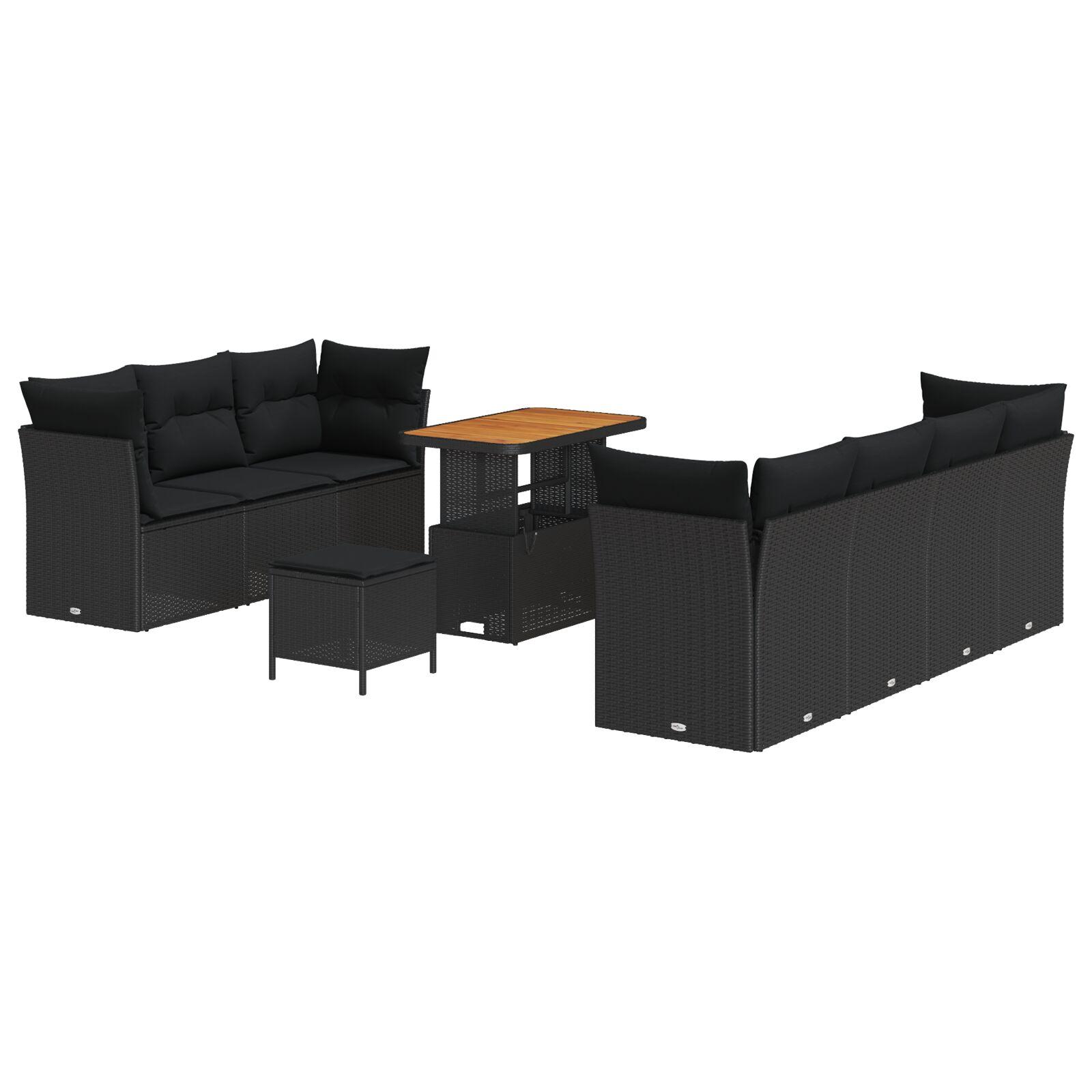 Havesofa sæt i sort polyrattan - 10 dele, modulært loungemøbel med justerbart bord Havesofa sæt i sort polyrattan - 10 dele, modulært loungemøbel med justerbart bord