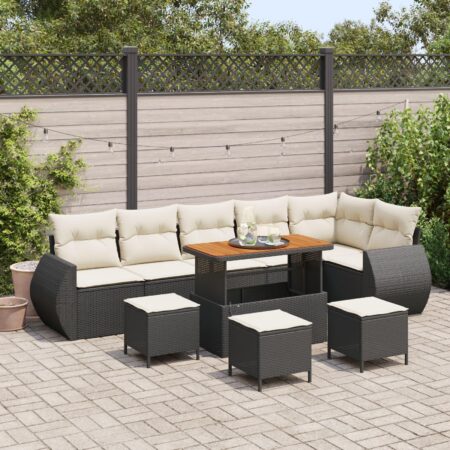 Havesofa sæt i sort polyrattan - 10 dele, modulært med justerbart bord