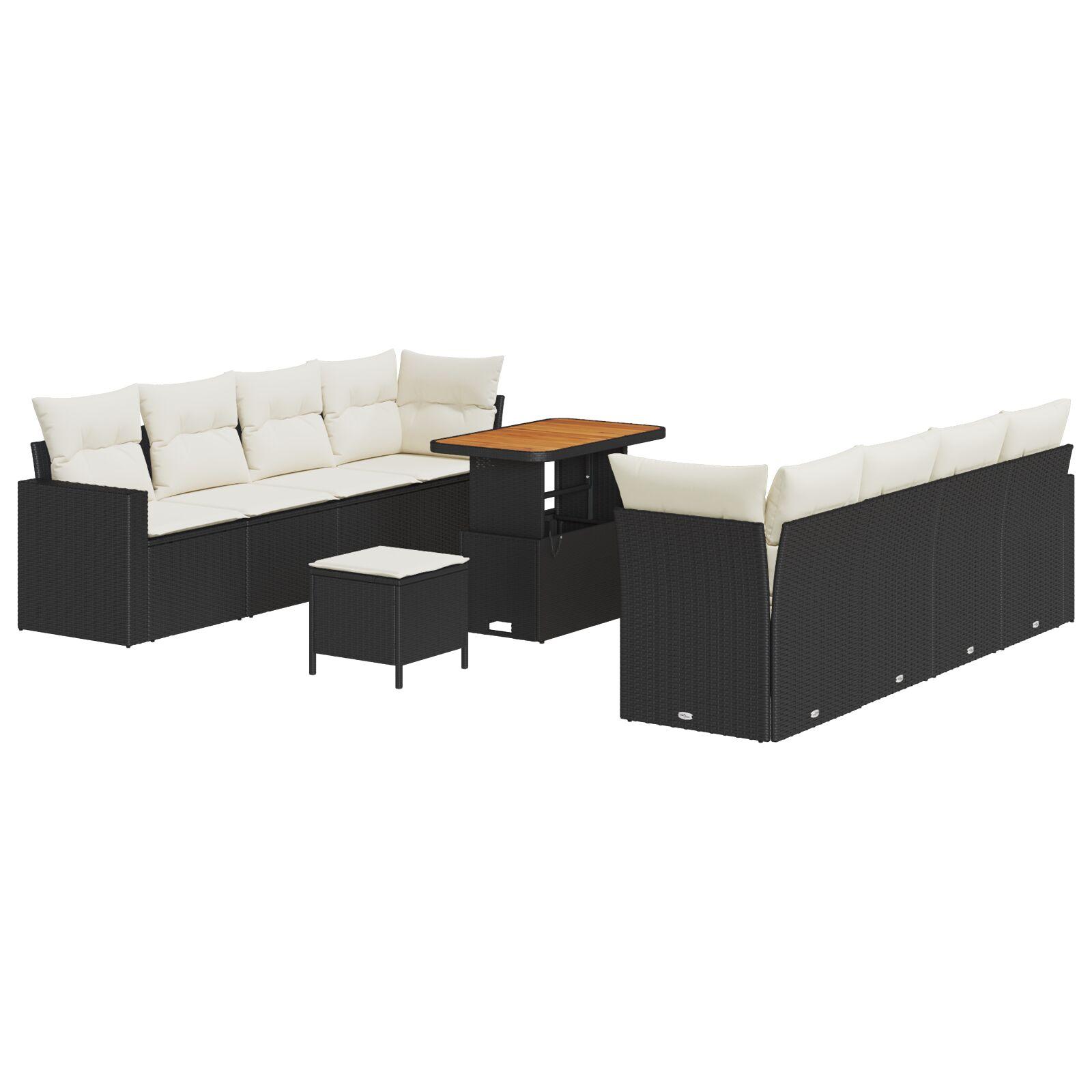 Havesofa sæt i sort polyrattan - 11 dele med justerbart bord Havesofa sæt i sort polyrattan - 11 dele med justerbart bord
