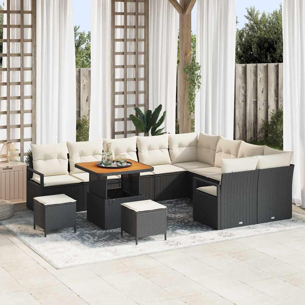 Havesofa sæt i sort polyrattan - 12 dele med puder og højdejusterbart bord Havesofa sæt i sort polyrattan - 12 dele med puder og højdejusterbart bord