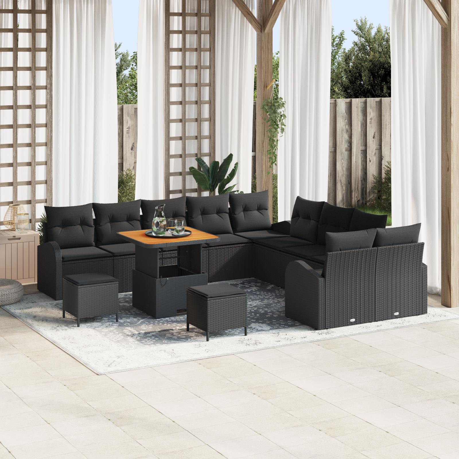 Havesofa sæt i sort polyrattan - 13 dele med højdejusterbart bord Havesofa sæt i sort polyrattan - 13 dele med højdejusterbart bord