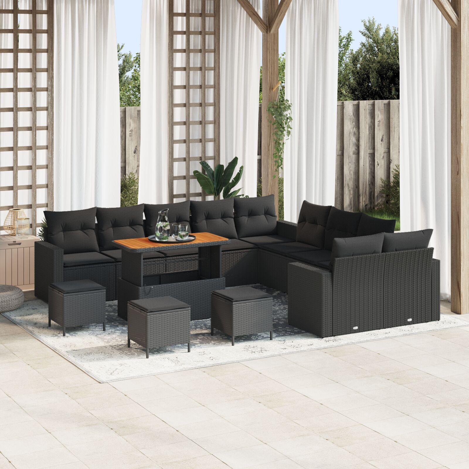 Havesofa-sæt i sort polyrattan - 14 dele med højdejusterbart bord Havesofa-sæt i sort polyrattan - 14 dele med højdejusterbart bord