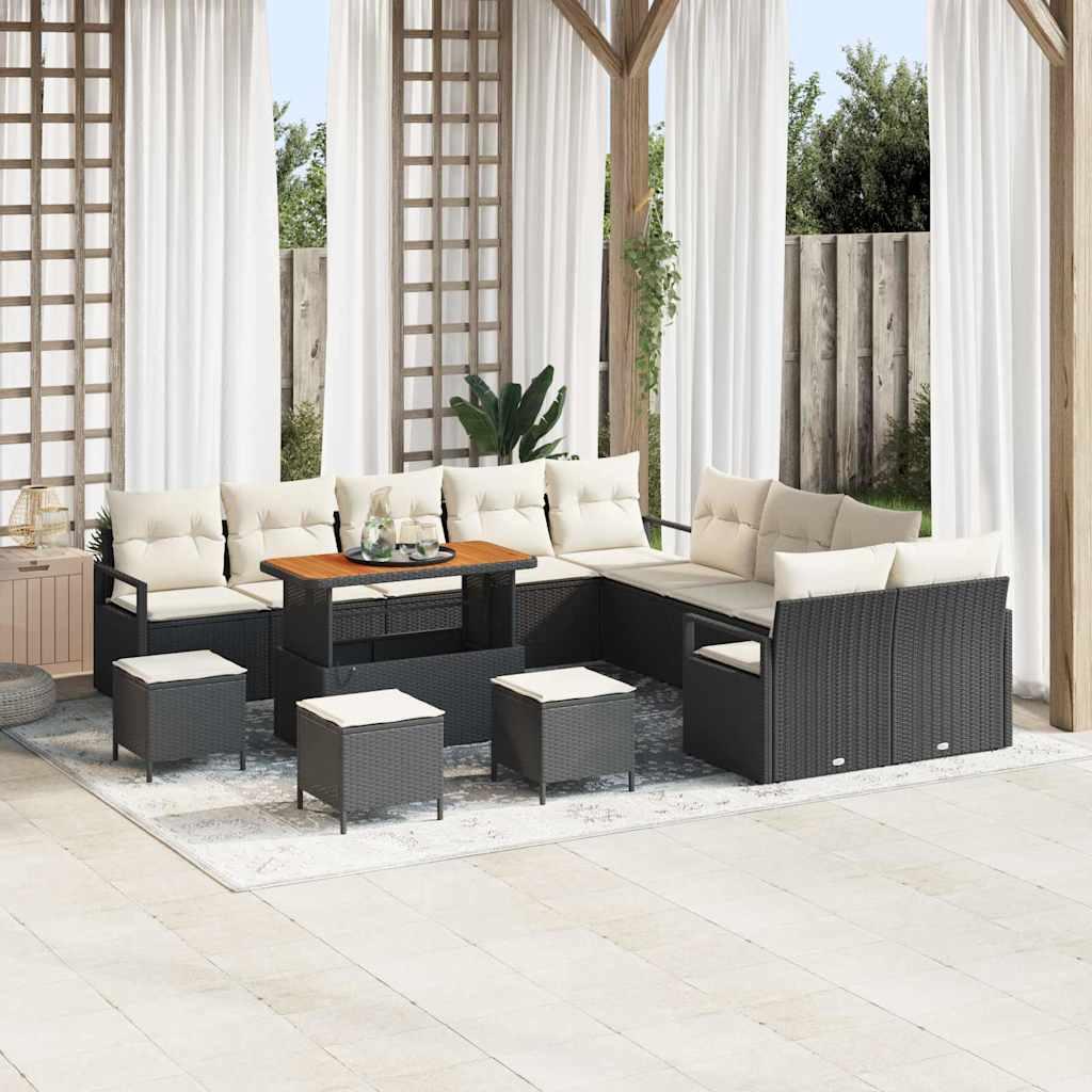 Havesofa sæt i sort polyrattan - 14 dele med puder og justerbart bord Havesofa sæt i sort polyrattan - 14 dele med puder og justerbart bord