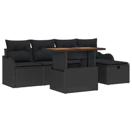 Havesofa sæt i sort polyrattan - 6 dele med bord og puder