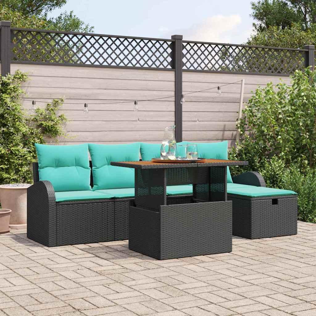 Havesofa sæt i sort polyrattan - 6 dele med hæve/sænke-bord Havesofa sæt i sort polyrattan - 6 dele med hæve/sænke-bord