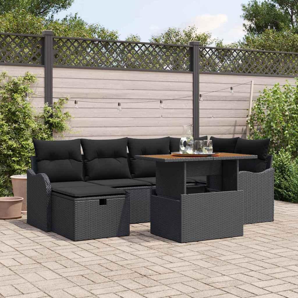 Havesofa-sæt i sort polyrattan - 7 dele med bord og hjørnesofa Havesofa-sæt i sort polyrattan - 7 dele med bord og hjørnesofa