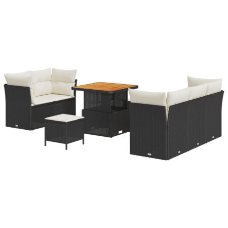 Havesofa sæt i sort polyrattan - 8 dele med justerbart bord