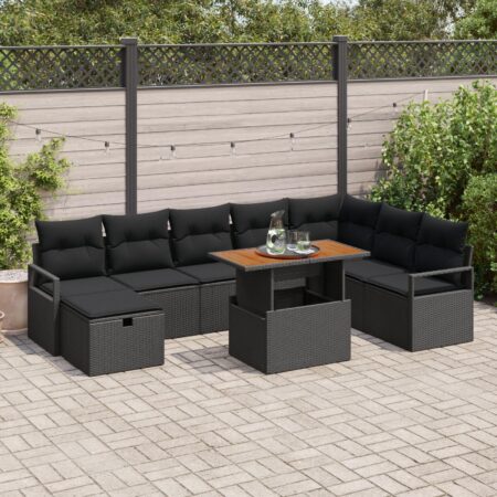 Havesofa sæt i sort polyrattan - 9 dele med bord