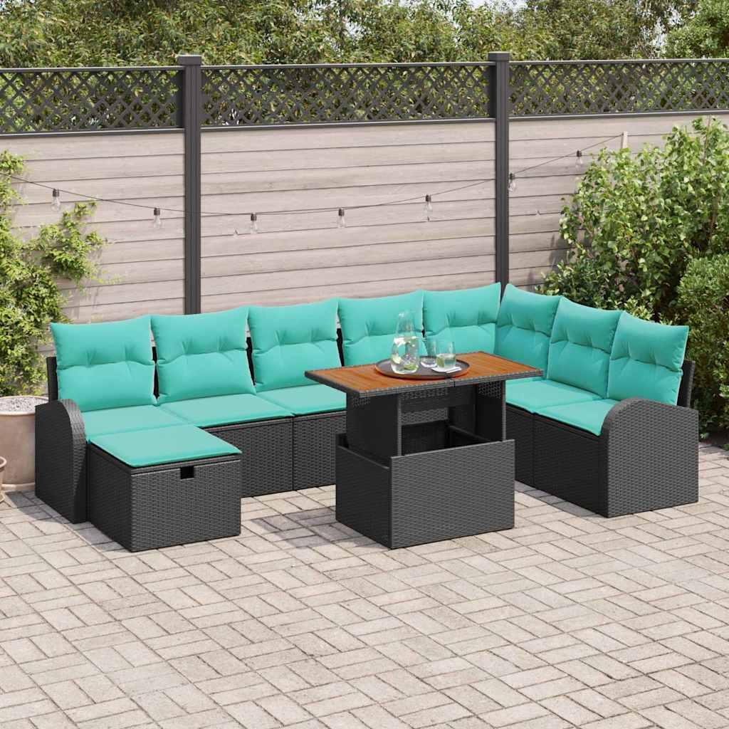 Havesofa sæt i sort polyrattan - 9 dele med bord og fodskammel Havesofa sæt i sort polyrattan - 9 dele med bord og fodskammel