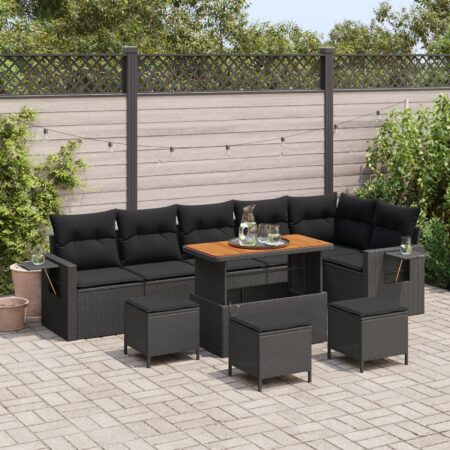 Havesofa sæt i sort polyrattan - 9 dele, modulært med bord